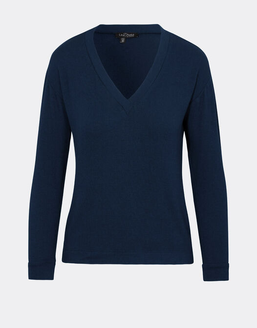 v hals trui donkerblauw wol packshot