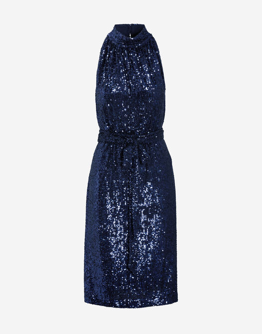 packshot blauwe glitterjurk met halter
