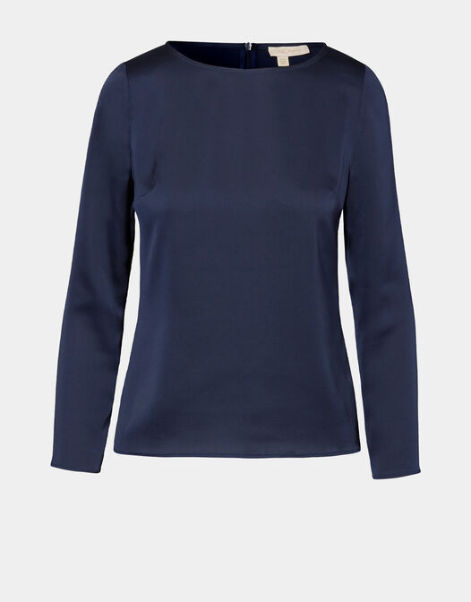 satijnen blouse lange mouwen blauw  Dorian packshot voorkant