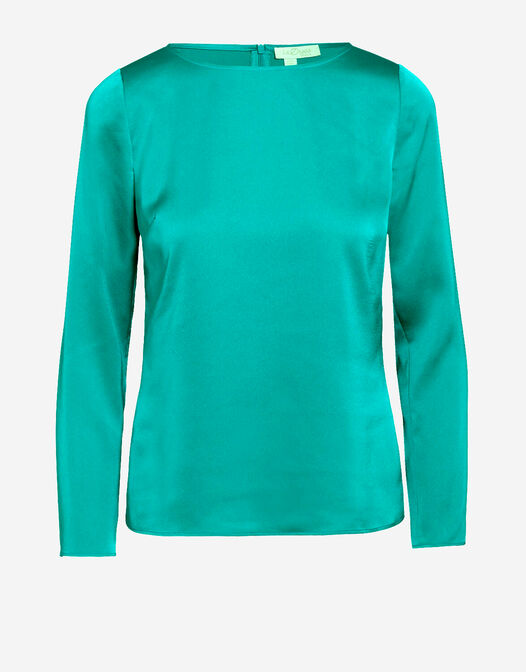 satijnen blouse lange mouwen fel groen Dorian packshot