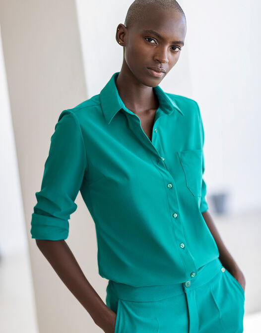 Blouse met knopen jersey lycra groen Annie