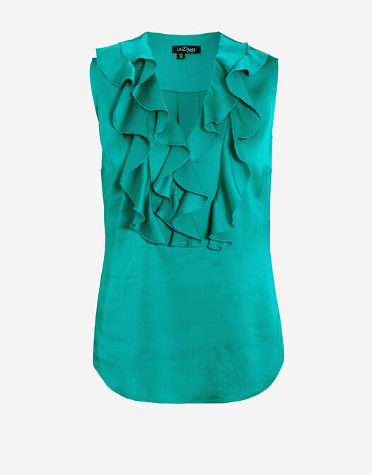 blouse mouwloos met ruches fel groen blanche packshot