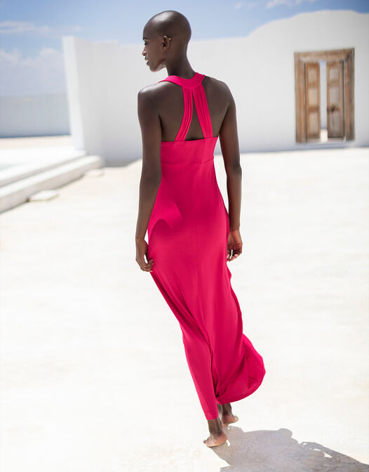 maxi jurk met open rug roze Josephine achterkant 