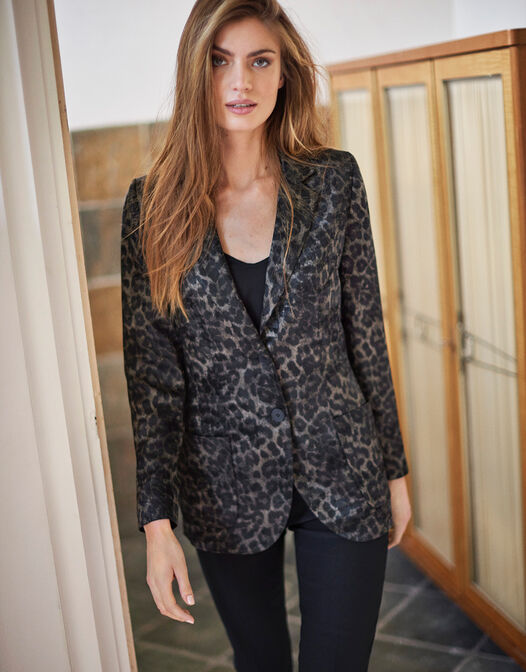 blazer met luipaardprint satijn