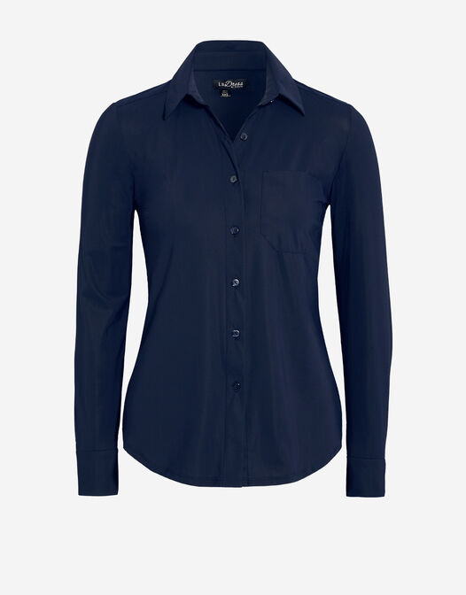 Blouse jersey lycra knopen blauw packshot Annie