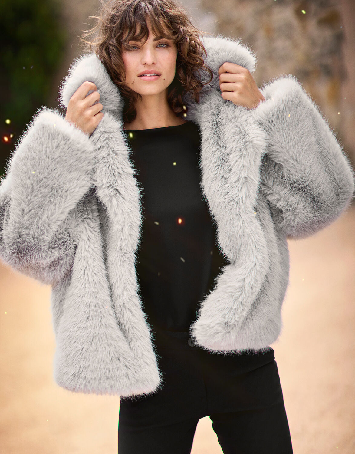 Silver faux fur coat on sale