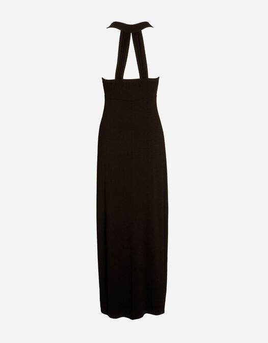 maxi jurk met open rug zwart Josephine lopend packshot achterkant 