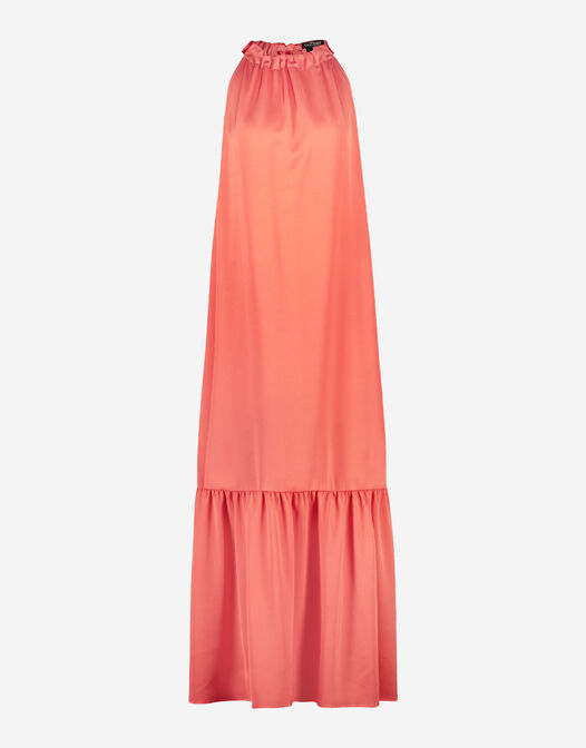 lange zomerjurk met halter koraal Valentina packshot
