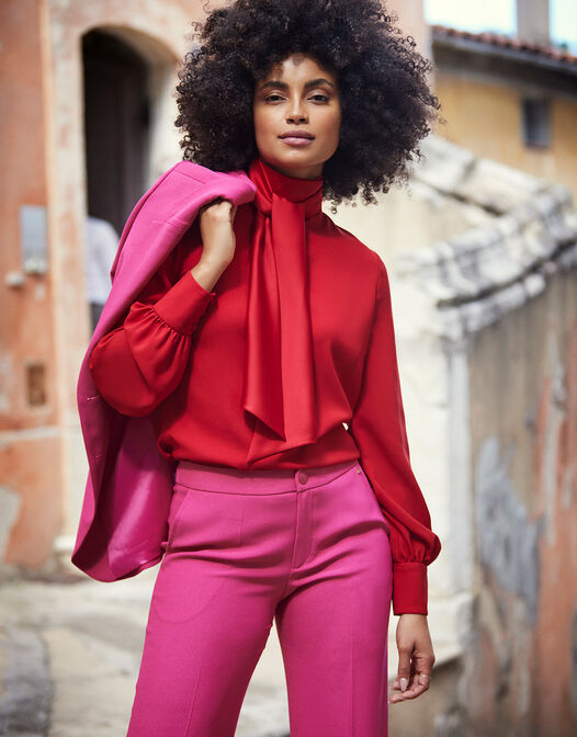 pussy bow blouse rood lange mouwen Donyale