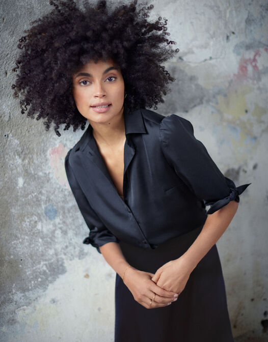 blouse met knopen en strik zwart Alison