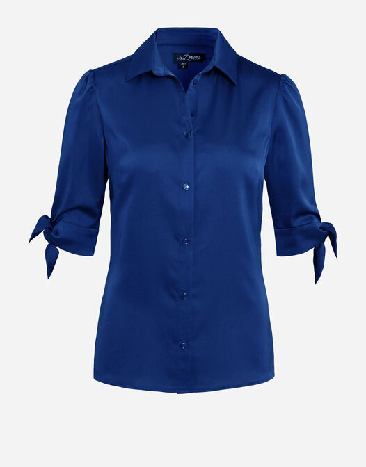 blouse met knopen en strik blauw packshot Alison