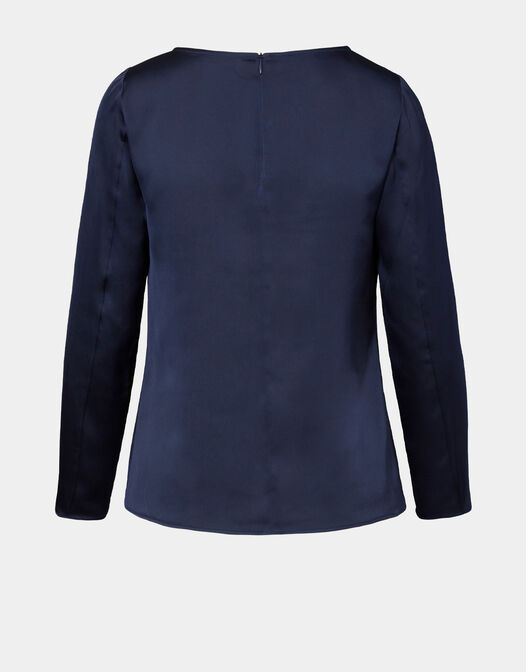 satijnen blouse lange mouwen blauw  Dorian packshot achterkant