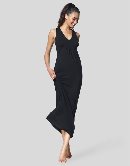 maxi jurk met open rug zwart Josephine packshot zijkant