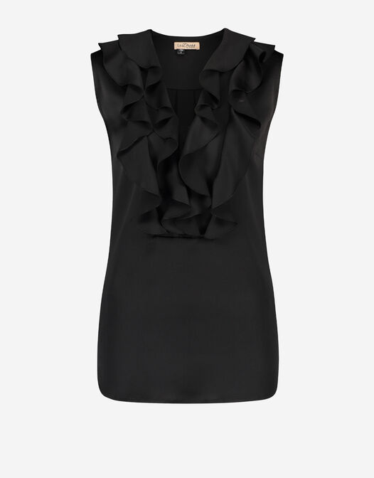 blouse mouwloos met ruches zwart blanche packshot