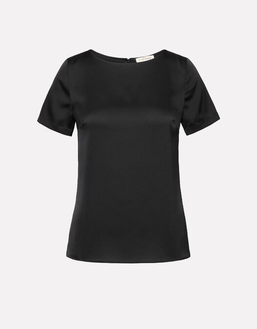 satijnen blouse korte mouwen zwart Monica packshot