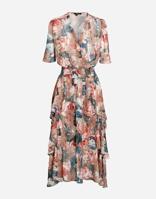 midi jurk met lagen chiffon crepe Naomi goede bloemenprint packshot