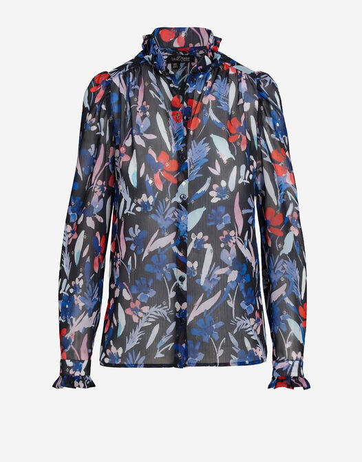 blouse blauwe print met ruches Tara packshot