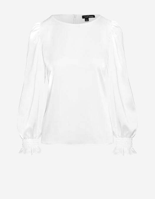 Blouse met lange ruche mouwen wit packshot Angie
