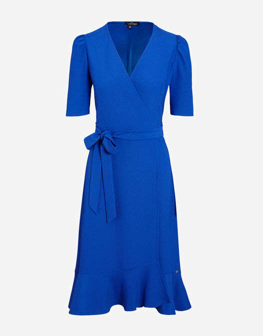 wikkeljurk fel blauw met ruches en korte mouwen