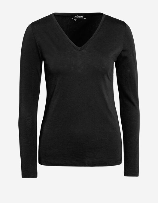 katoenen shirt met v hals Lewis zwart packshot