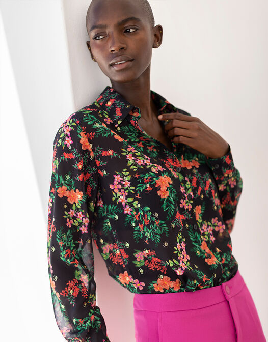 blouse chiffon crepe rode bloemenprint Tyra 