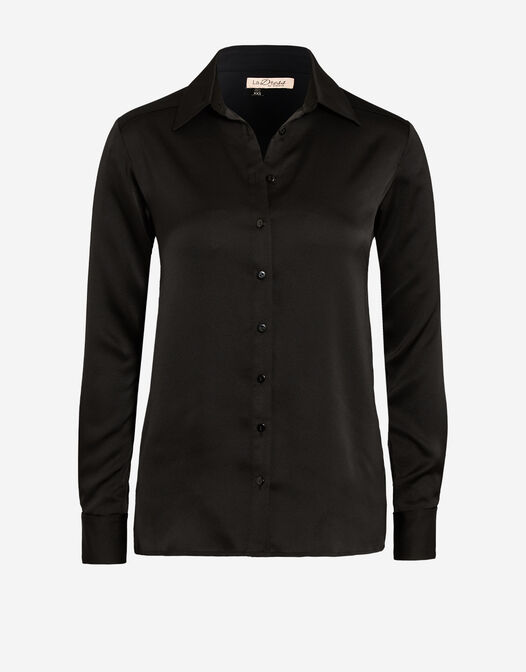 satijnen blouse met knopen en lange mouwen zwart Estee packshot