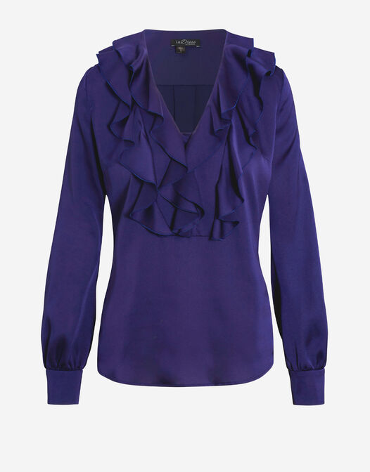 blouse met lange mouwen en ruches donker paars 