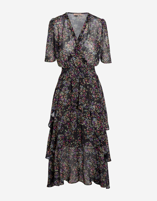 midi jurk met lagen chiffon crepe Naomi paarse bloemenprint packshot