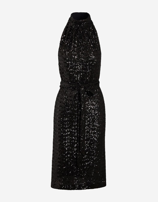 packshot zwarte glitterjurk midi met sash