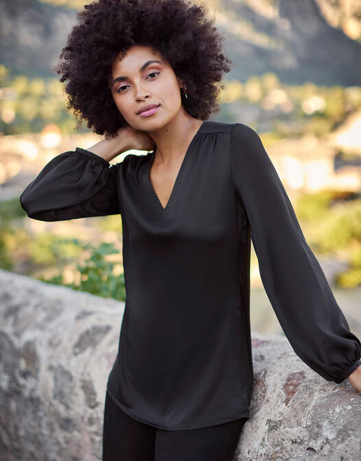 blouse v hals en wijde mouwen black
