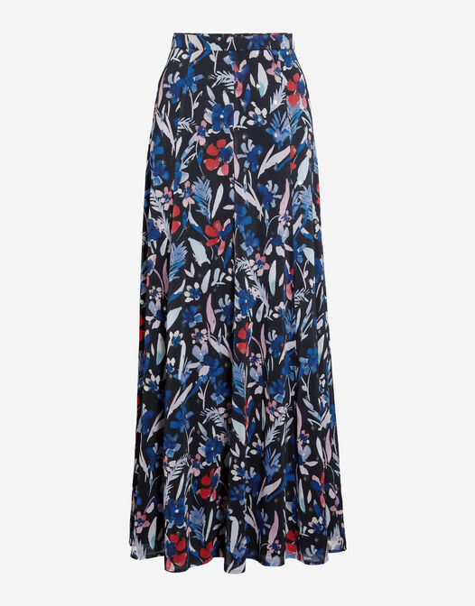 maxi rok chiffon crepe blauwe print Mia packshot