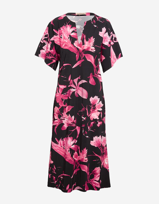 midi jurk jersey lycra roze bloemen print Margaux packshot