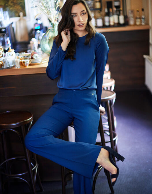 lange broek crepe satijn blauw navy Geneva