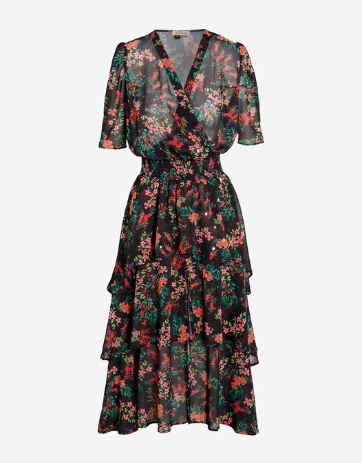 midi jurk met lagen chiffon crepe Naomi rode bloemenprint packshot