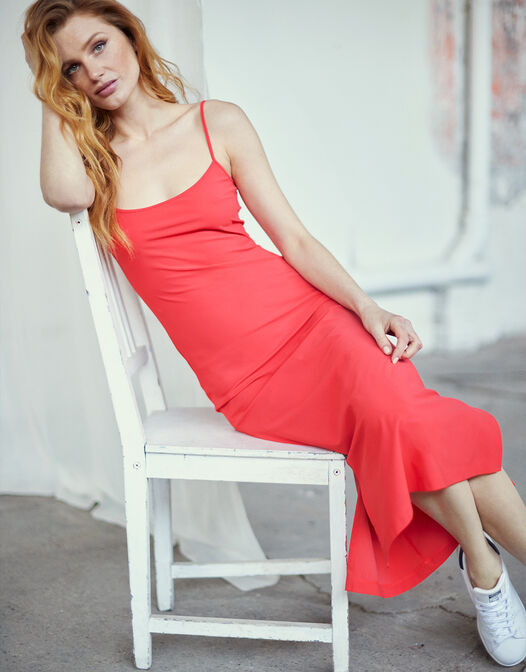 midi jurk met spaghetti bandjes rood Jennifer