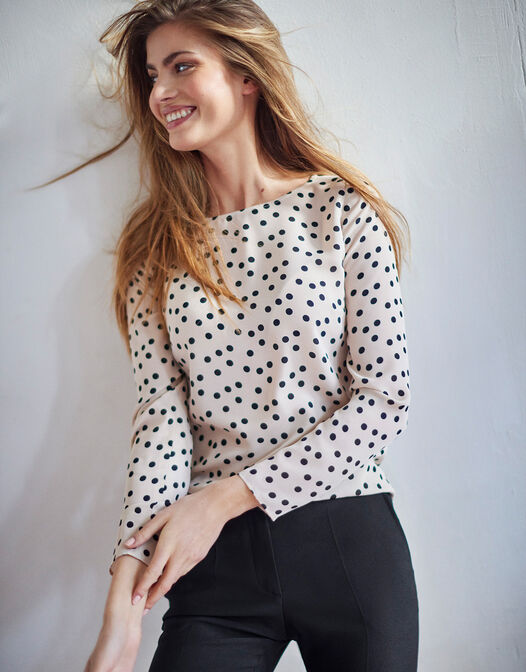 blouse beige met stippen chiffon crepe Zoe 