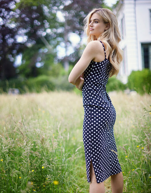 midi jurk met spaghetti bandjes polkadot Jennifer