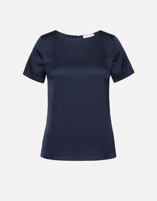 satijnen blouse korte mouwen blauw Monica packshot