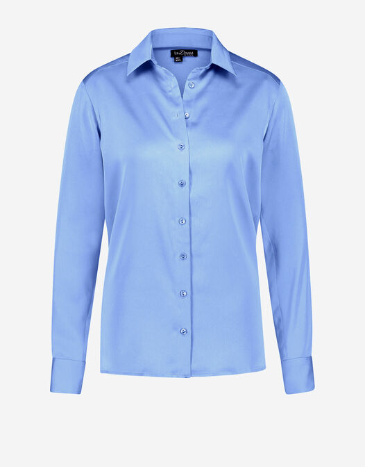 satijnen blouse met knopen en lange mouwen lavendel blauw Estee packshot