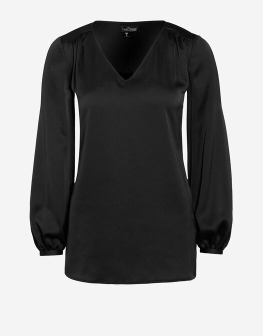 packshot zwarte blouse met grote mouwen Aja