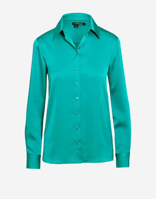 satijnen blouse met knopen en lange mouwen fel groen Estee packshot