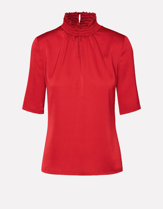 satijnen blouse met kraag en korte mouwen rood Sinead packshot voorkant