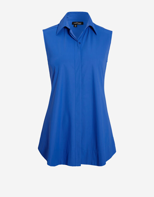mouwloze tuniek jersey lycra blauw packshot Amy 