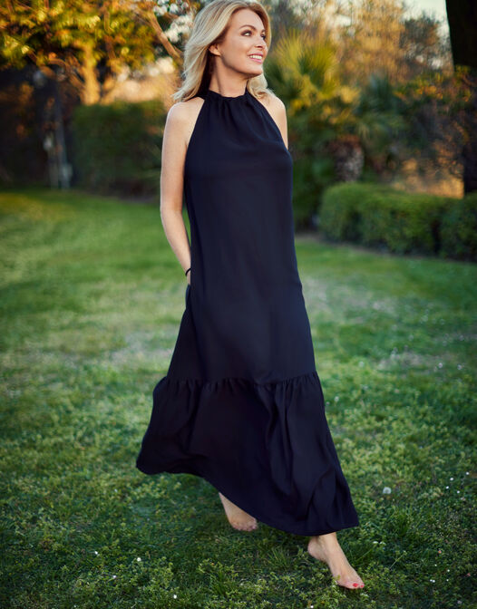 lange zomerjurk met halter zwart Valentina