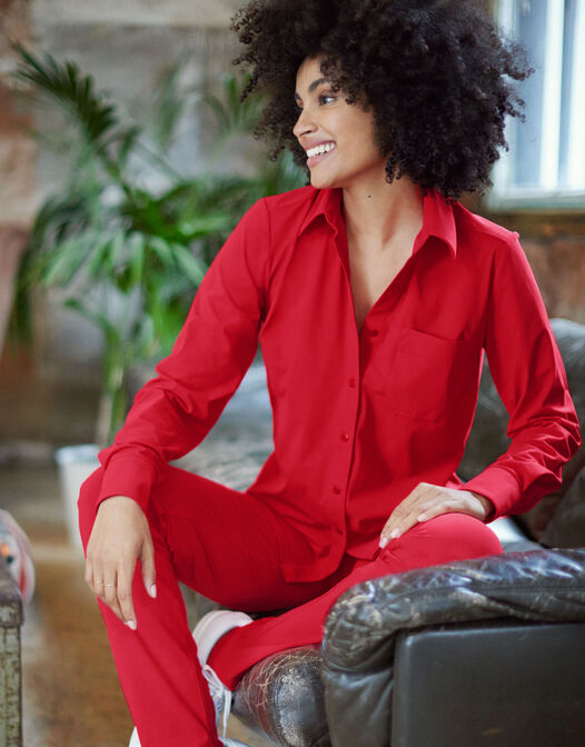 blouse jersey lycra rood met knopen