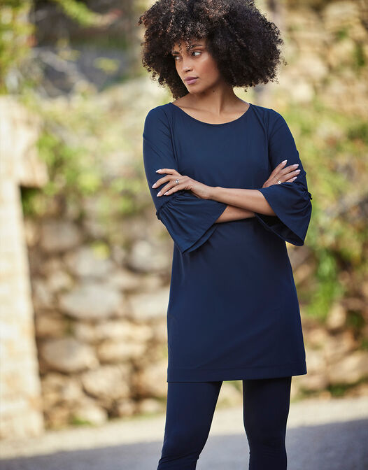 tuniek met ruche mouwen jersey lycra blauw Sophie