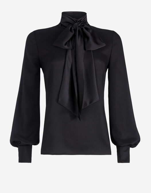 pussy bow blouse zwart lange mouwen Donyale packshot