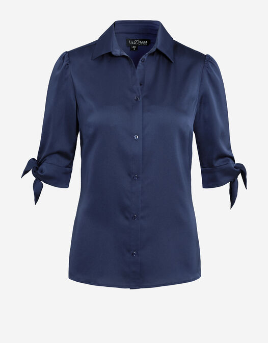 blouse met knopen en strik blauw packshot Alison