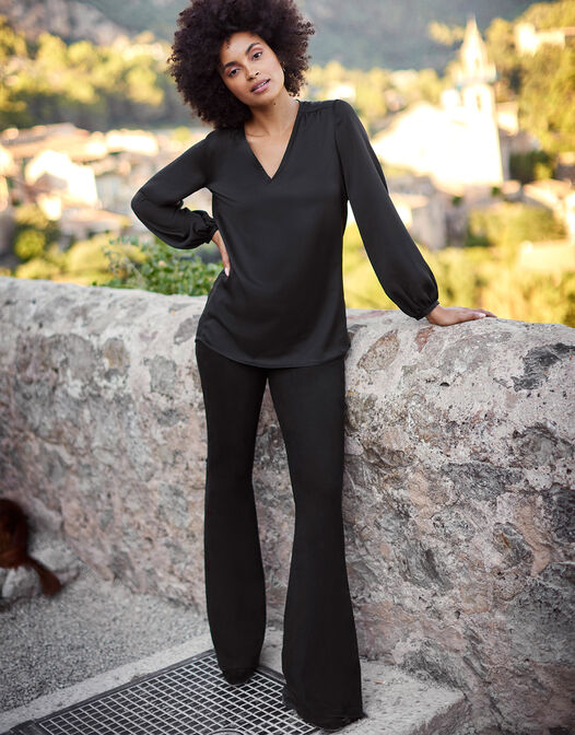 legging flared pants suedine zwart