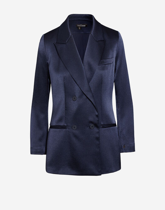 double breasted blazer donker blauw satijn Halle packshot